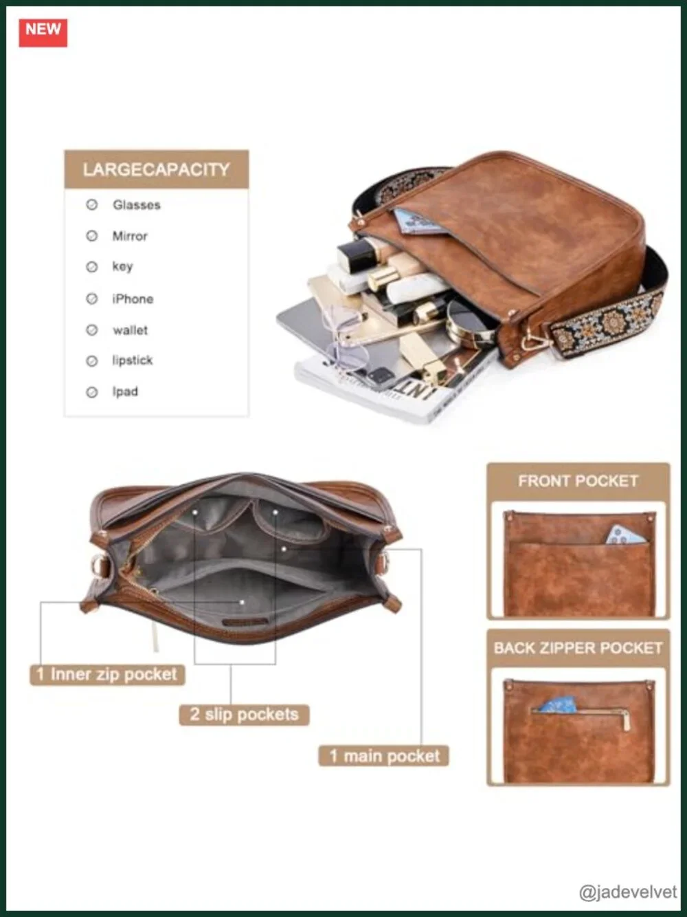 Trendy Vegan Leather Hobo Crossbody Bag with 2 Adjustable Guitar Straps